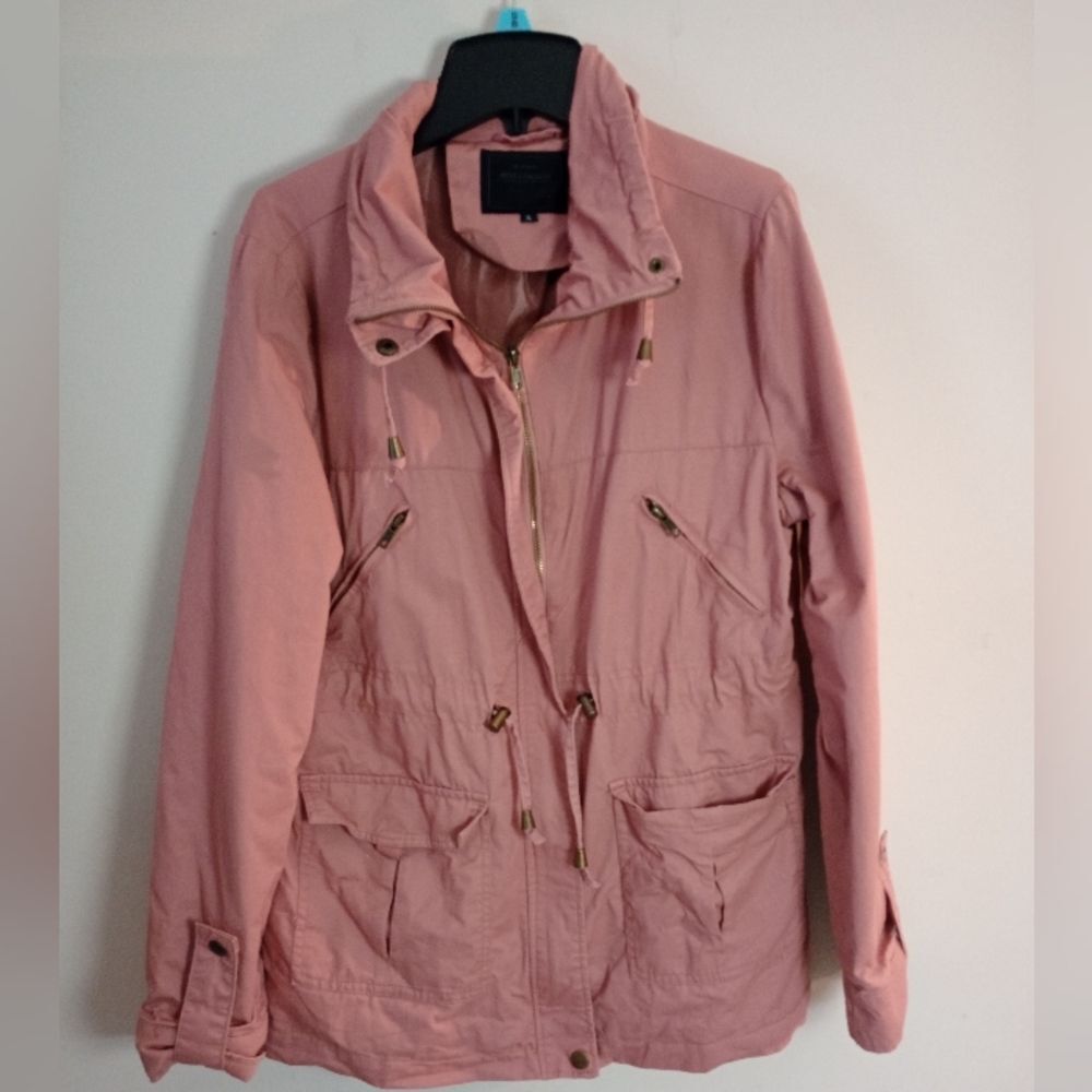 Miss London Pink Utility Jacket Drawstring Waist Zip Snap Close Size XL